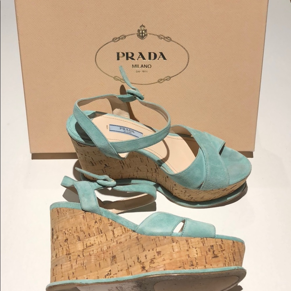 Prada Milano women’s suede teal Wedges size 37